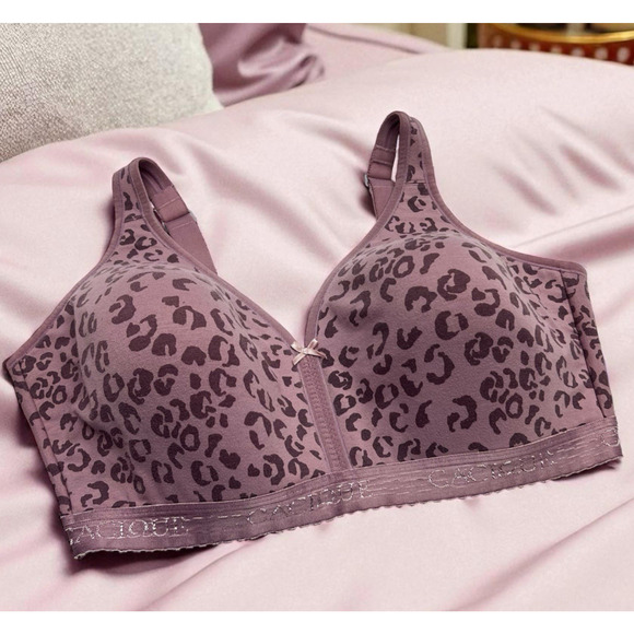 Cacique 42DDD Bra Lavender Animal Print Lightly Lined No Wire Sports Tee Shirt - Picture 1 of 6